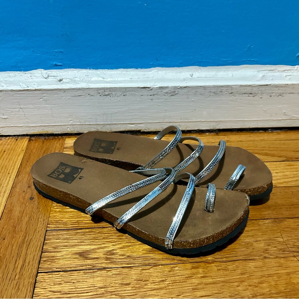 Bos. & Co. Silver and Brown Strappy Sandals